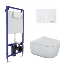 Комплект: инсталляция NOVUM кнопка белая L1, унитаз Ego Rimless , сиденье дюропласт Okus Slim SO, BE