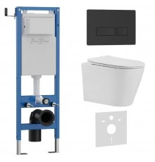 Комплект 3в1 IBERICA BLANCA инсталляция SILENCIO MINI, унитаз BURGOS ALTO белый, кнопка смыва ESTI-R черный матовый (IB.001M.BRA.231.212)