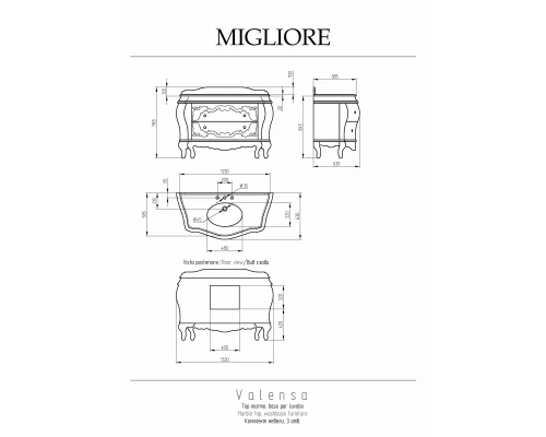Тумба с раковиной Migliore Valensa 31309 белый глянцевый/золото 132 см