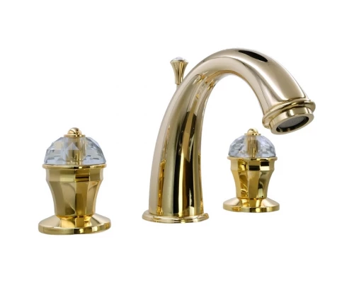 Смеситель для раковины Migliore Prestige Crystal 32766 на 3 отверстия, с донным клапаном, глянцевое золото