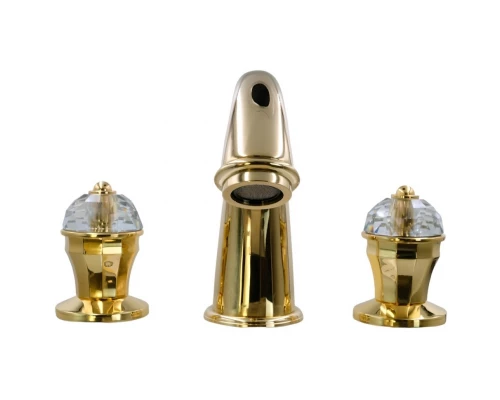 Смеситель для раковины Migliore Prestige Crystal 32766 на 3 отверстия, с донным клапаном, глянцевое золото
