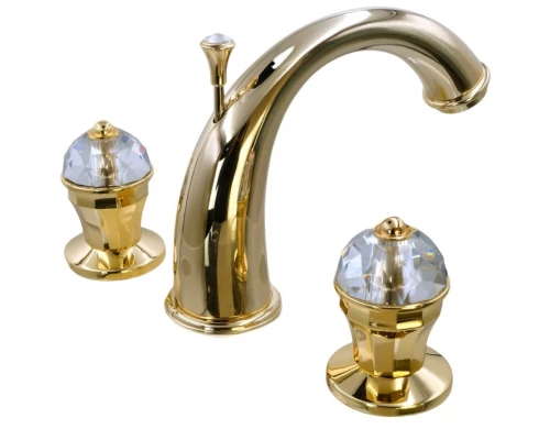 Смеситель для раковины Migliore Prestige Crystal 32766 на 3 отверстия, с донным клапаном, глянцевое золото