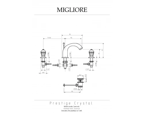 Смеситель для раковины Migliore Prestige Crystal 32765 на 3 отверстия, бронза