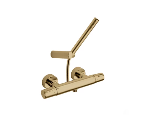 Термостатический смеситель для душа наружнего монтажа с душевым комплектом TZAR 343401DOС золото бра