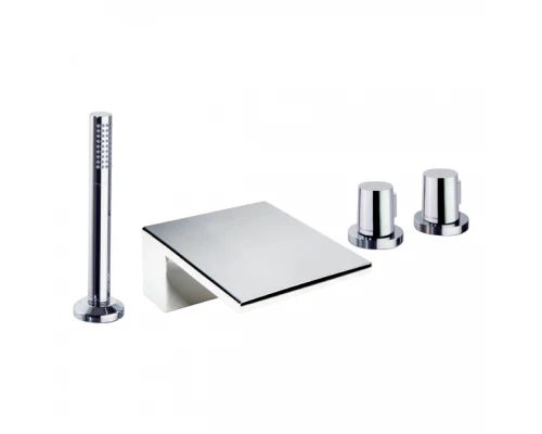 Термостатический смеситель на борт ванны однорычажный с каскадным изливом и душевым комлектом TZAR 3