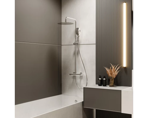 Душевая термостатическая система наружнего монтажа с телескопическим тропическим душем и душевым ком