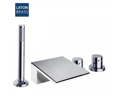 Термостатический смеситель на борт ванны однорычажный с каскадным изливом и душевым комлектом  TZAR 