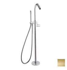 Напольный смеситель для ванны однорычажный с душевым комплектом TZAR 348503DOC золото брашированное