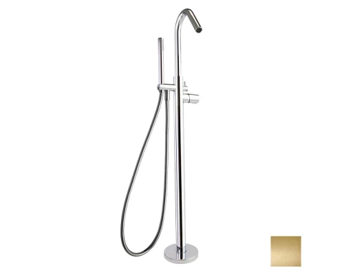 Напольный смеситель для ванны однорычажный с душевым комплектом TZAR 348503DOC золото брашированное
