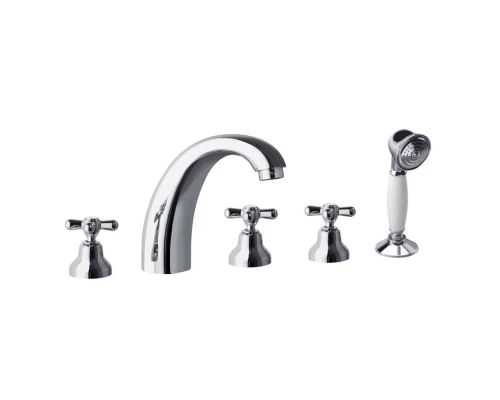 Смеситель вентельный на борт ванны с душевым комплектом и изливом GAUDI 3132CG