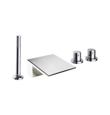 Термостатический смеситель на борт ванны однорычажный с каскадным изливом и душевым комлектом URBAN 