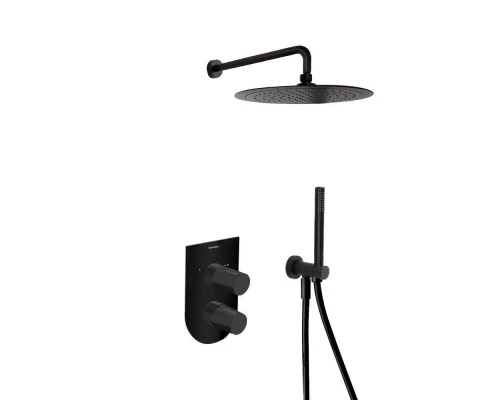 Встраиваемая душевая система с тропическим душем и душевым комплектом TZAR K3415021NM матовый черный
