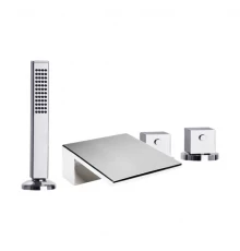 Термостатический смеситель на борт ванны однорычажный с каскадным изливом и душевым комлектом  KUATR