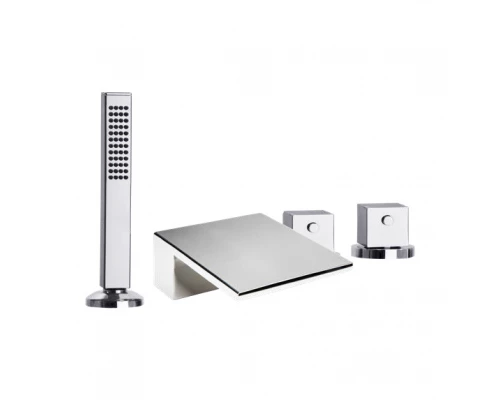 Термостатический смеситель на борт ванны однорычажный с каскадным изливом и душевым комлектом  KUATR