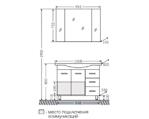 Тумба белый глянец 94,8 см Санта Эльбрус 201107