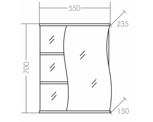 Зеркальный шкаф 55x70 см белый глянец Санта Волна 101012