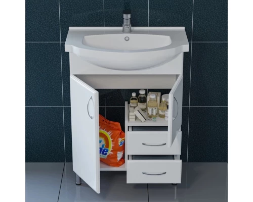 Тумба с раковиной белый глянец 65,5 см Санта Элеганс 201102 + ELEGAHC65