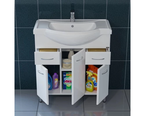 Тумба с раковиной белый глянец 80,5 см Санта Эльбрус 201115 + CLASSIC80