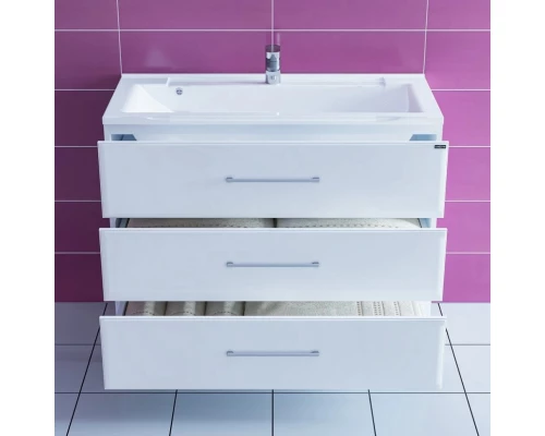 Тумба с раковиной белый глянец 99 см Санта Омега 207017 + ELEN100
