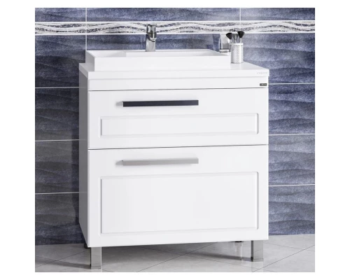 Тумба с раковиной белый глянец 80 см Санта Нептун 230011 + 900120