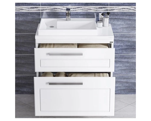 Тумба с раковиной белый глянец 80 см Санта Нептун 230011 + 900120