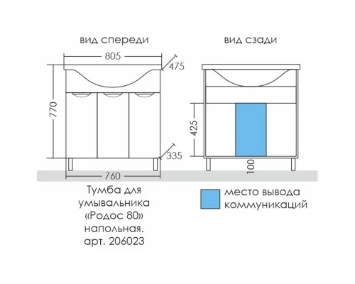 Тумба с раковиной белый глянец 80,5 см Санта Родос 206023 + CLASSIC80