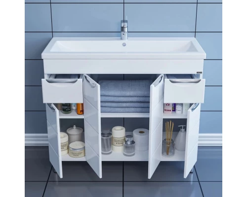 Тумба с раковиной белый глянец 101 см Санта Родос 206016 + FOCTEP100