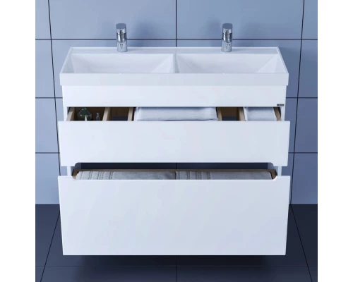 Тумба с раковиной белый глянец 100 см Санта Лондон 700174 + YUPITEP100