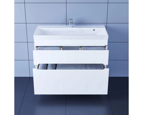 Тумба с раковиной белый глянец 100 см Санта Лондон 224030 + CLASSIC100M