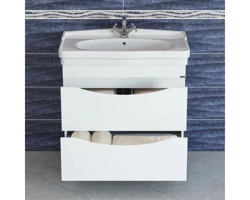 Тумба с раковиной белый глянец 86 см Санта Сатурн 700198 + Modeph85
