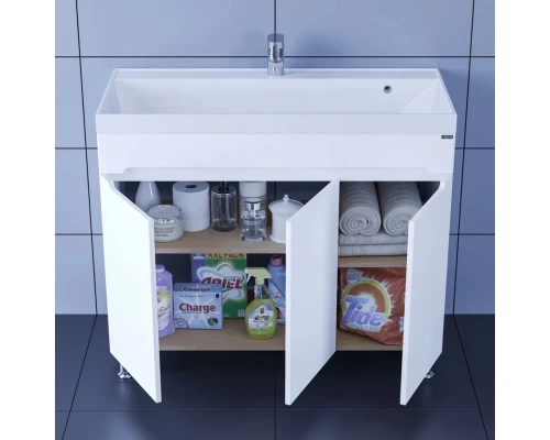 Тумба с раковиной белый глянец 100 см Санта Лондон 224019 + CLASSIC100M