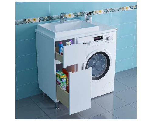 Тумба с раковиной белый глянец 90,5 см Санта Лондон 224027 + 900129 + 900123