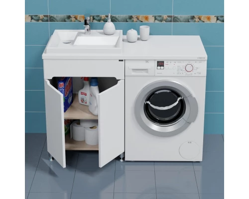 Тумба с раковиной белый глянец 120,8 см Санта Лондон 224033 + 900124 + 900122