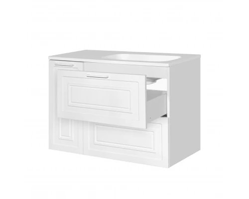 Тумба с раковиной универсальная "Альба" (2 ящ./корзина) Барселона 90 Правая, Люкс, белый, PLUS