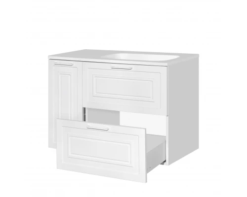 Тумба с раковиной универсальная "Альба" (2 ящ./корзина) Барселона 90 Правая, Люкс, белый, PLUS