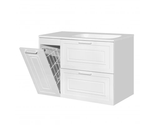 Тумба с раковиной универсальная "Альба" (2 ящ./корзина) Барселона 90 Правая, Люкс, белый, PLUS