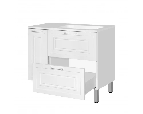 Тумба с раковиной универсальная "Альба" (2 ящ./корзина) Барселона 90 Правая, Люкс, белый, PLUS