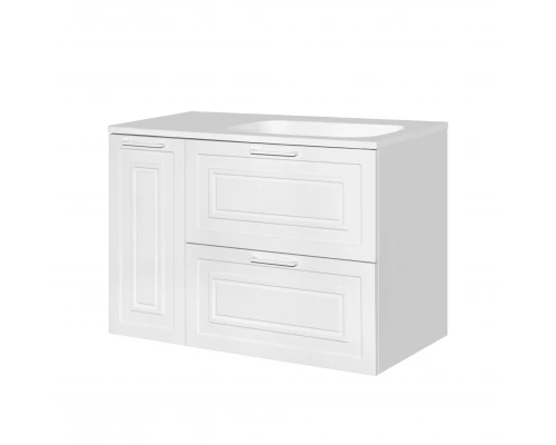 Тумба с раковиной универсальная "Альба" (2 ящ./корзина) Барселона 90 Правая, Люкс, белый, PLUS