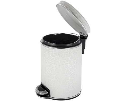 Ведро для мусора 5л Geralis V-FWH-B FLOWER белое, кант хром