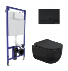 Комплект для монтажа подвесного унитаза: инсталляция NOVUM525, кнопка F5 soft touch черный, унитаз V