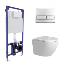 Комплект: инсталляция NOVUM кнопка L3 хром глянец, унитаз OKUS Rimless 49 см, сиденье дюропласт микр