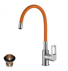 Z35 Смеситель для кухни, гиб.цвет.излив 216мм, р/ОД, хром/оранжевый, ROS, Z35-35U-Orange