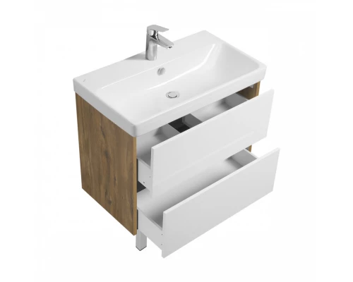 Тумба СКАНДИ 80, универс., 2ящ., белый/ дуб рустикальный (под раковину АДРИАНА 80)