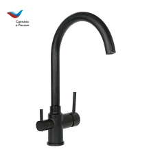 ГОРОД Смеситель для мойки с высоким изливом, с подключением фильтра, одноручный, черный, СЛАВЕН, Д75