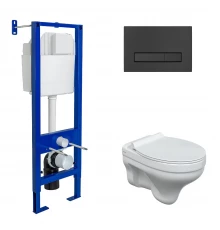 Комплект: инсталляция ATOM Line 410 кнопка черная Soft Touch, унитаз ALBIT S, сиденье дюропласт Top 