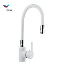 ЦВЕТ Смеситель для мойки с высоким изливом из силикона, одноручный, белый,  СЛАВЕН, Ф26