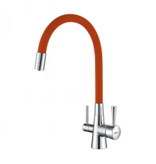 Comfort Смеситель для кухни, гиб.излив 228мм фильтр.воды, р/ОД, хром/оранжевый, LM, LM3075C-Orange