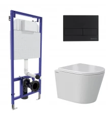 Комплект: инсталляция NOVUM кнопка L5 Soft Touch черная, унитаз VITA Rimless 49 см, сиденье дюроплас