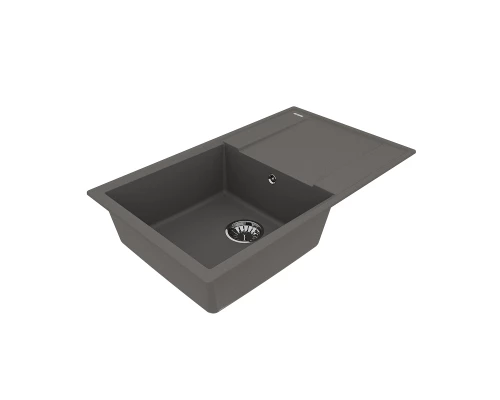 Кухонная мойка Lemark IMANDRA 840 врезная прямоугольная с крылом из кварцгранита, Серый шёлк