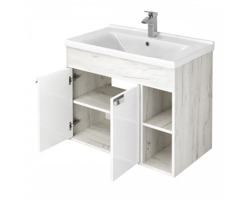 Тумба ФЛАЙ 80, белая, дуб крафт (под раковину МИРАНДА 80)